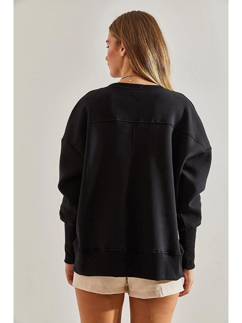 SHADE Siyah Kadın Üç İplik Şardonlu Oversize Sweatshirt - 2