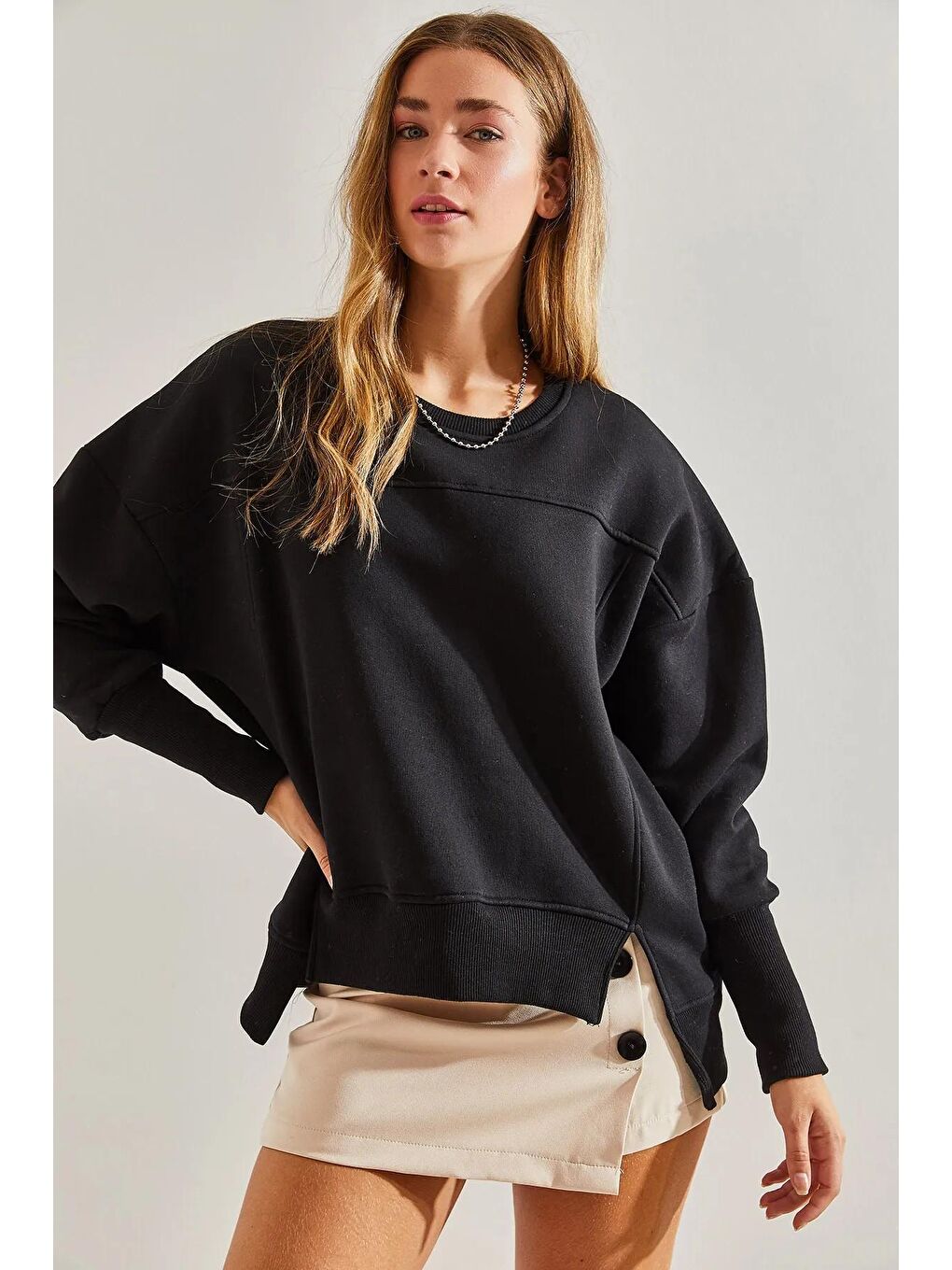 SHADE Siyah Kadın Üç İplik Şardonlu Oversize Sweatshirt - 3