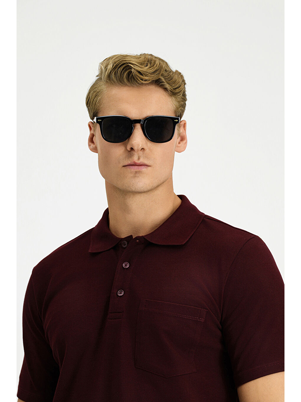 Bordo Slim Fit Dar Kesim Pamuk Cepli Polo Yaka Tişört-2