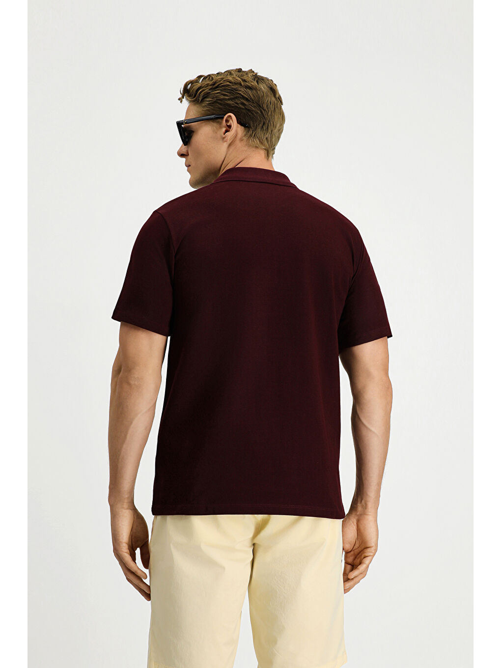 Bordo Slim Fit Dar Kesim Pamuk Cepli Polo Yaka Tişört-3
