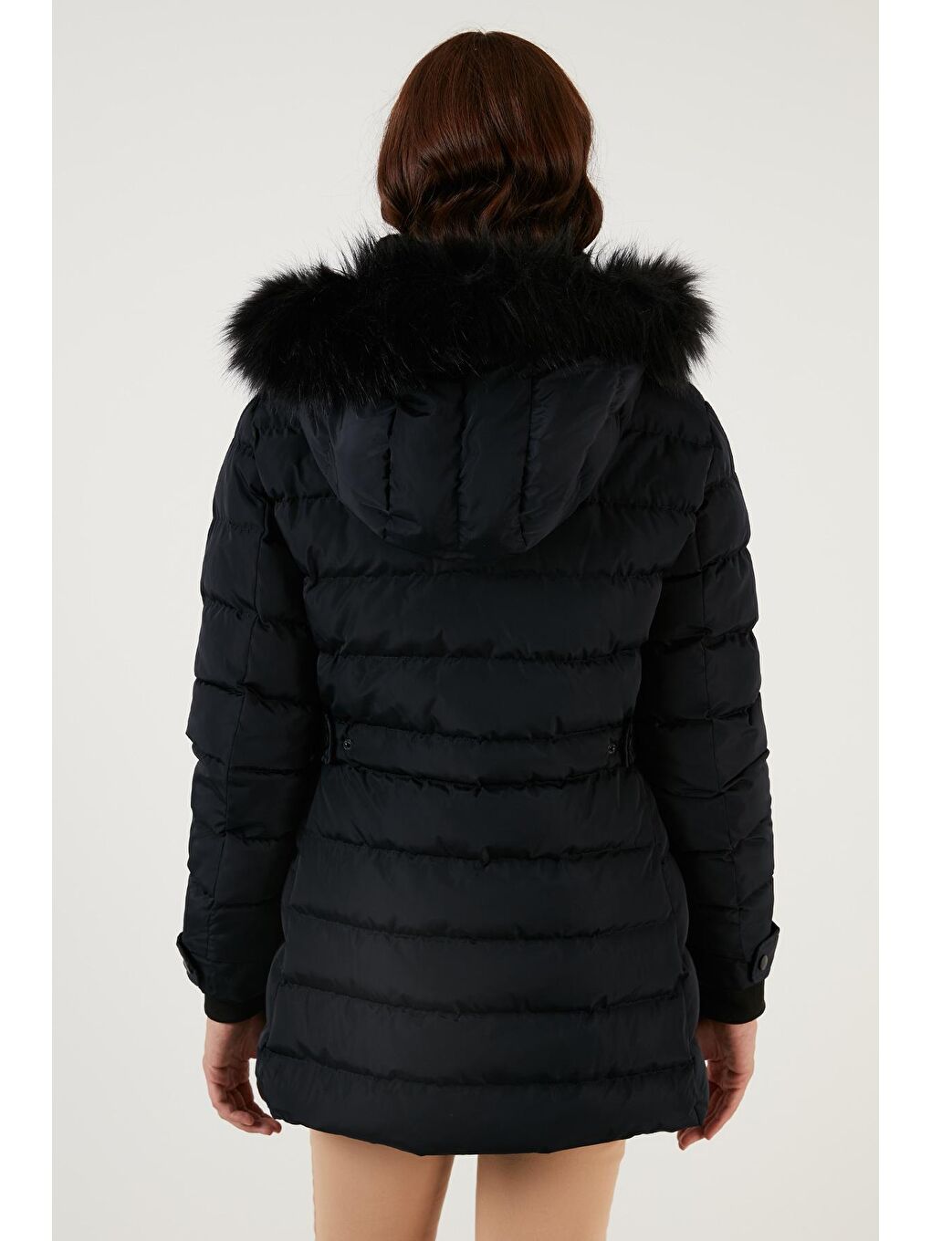 Lacivert Yakası Tüylü Çıkarılabilir Kapüşonlu Şişme Kaban 497YASMIN21-4