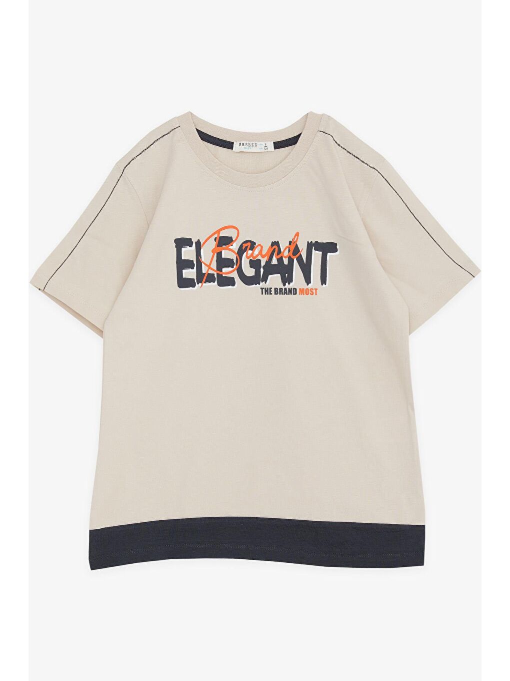 Erkek Çocuk Tişört Yazı Baskılı Bej (8-12 Yaş)
