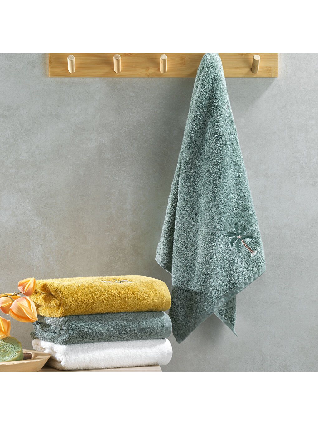 Home Poem Nakışlı Havlu 50x90 Cm-Yeşil