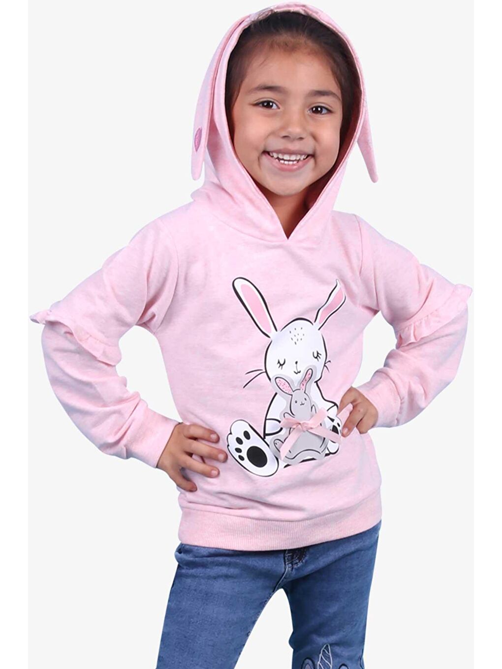 Breeze Açık Somon Kız Bebek Sweatshirt Tavşan Baskılı Somon Melanj (1.5 Yaş)