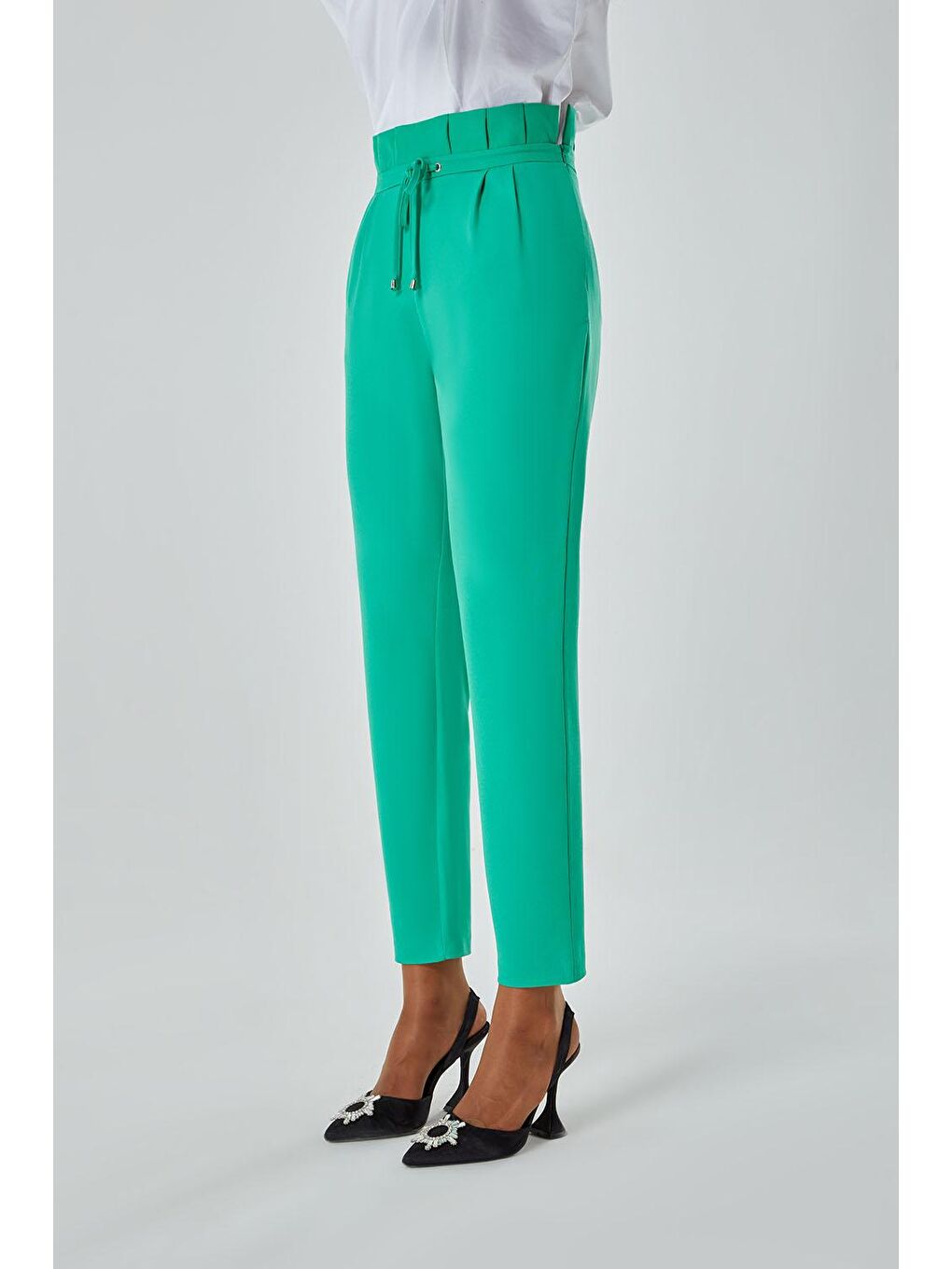 Beli Pileli Yeşil Pantolon-2