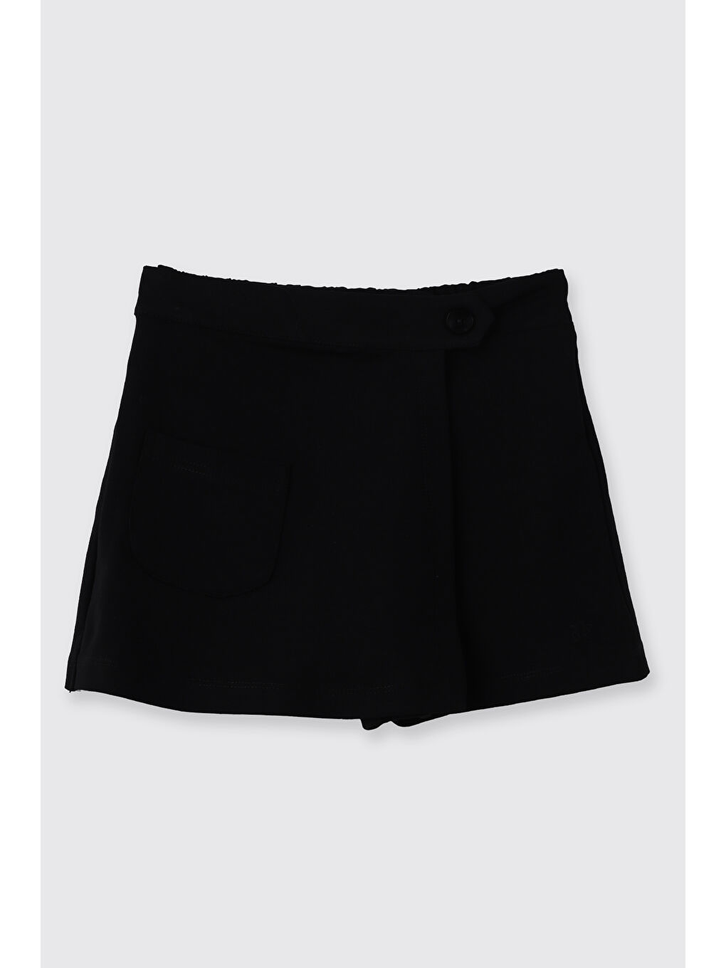 Kız Çocuk Cep Detaylı Beli Yarım Lastikli Siyah Şort Etek