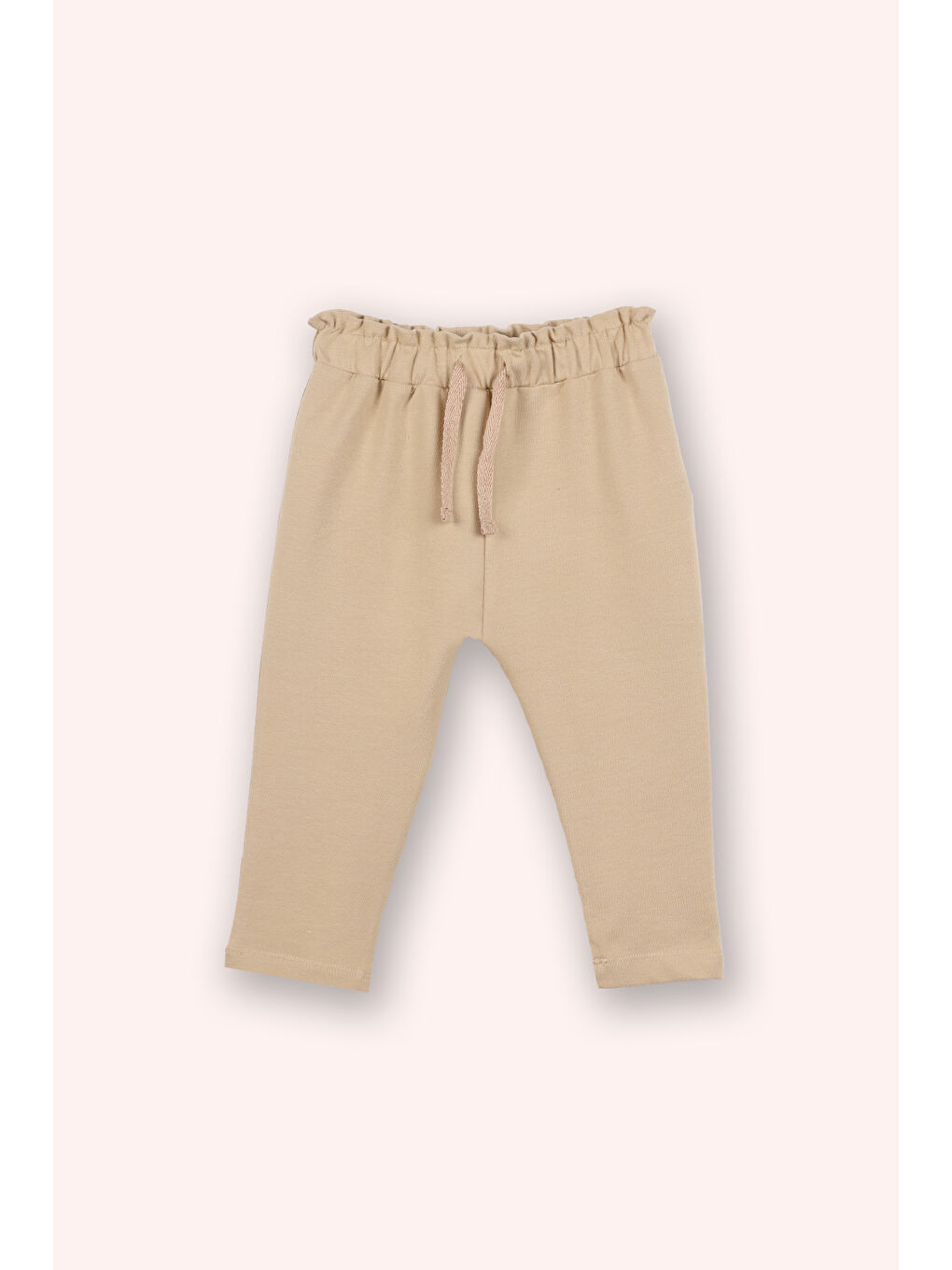 Kız Bebek Simli Kordon Detaylı Bej Eşofman Altı