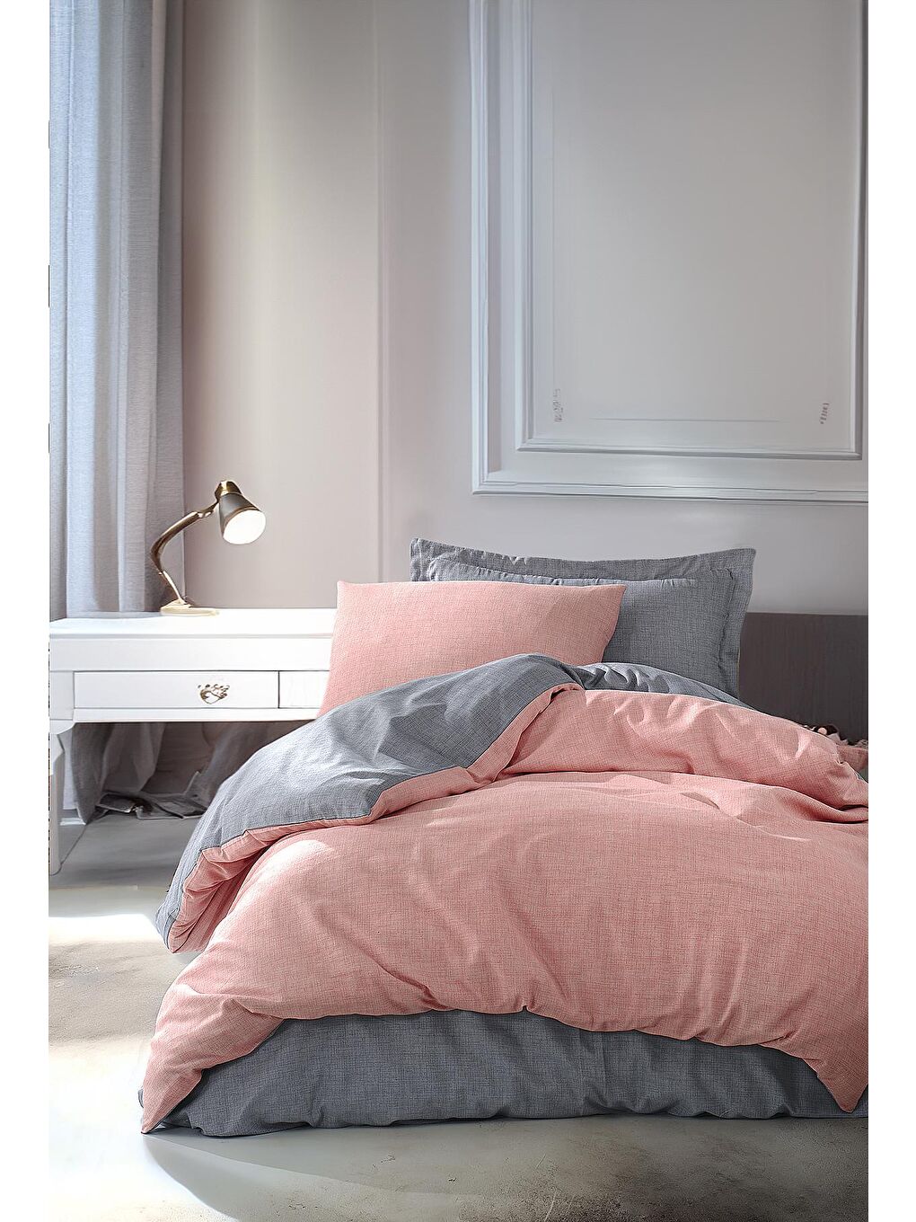 Pembe Tek Kişilik Çift Taraflı Nevresim Takımı  Pudra