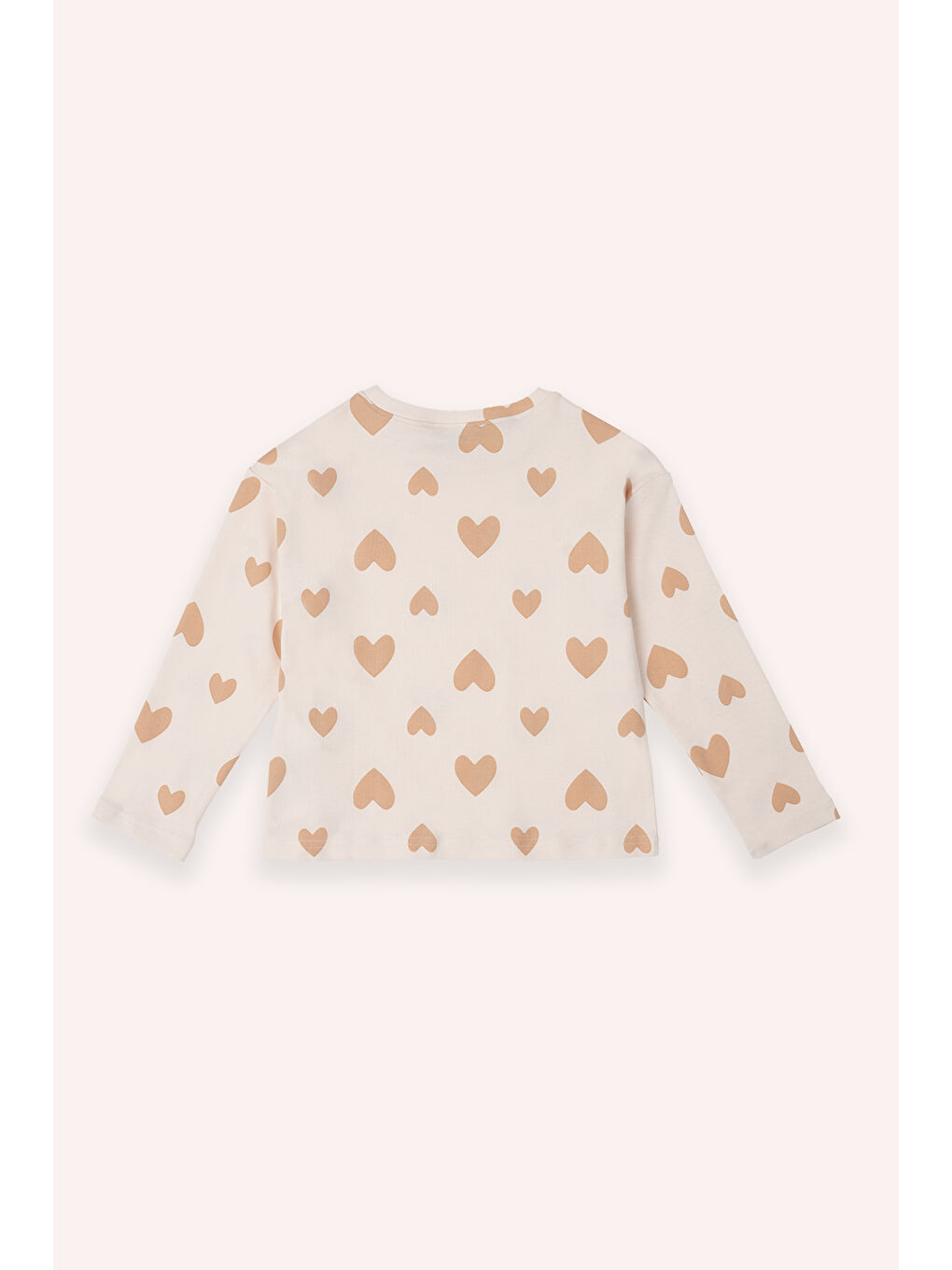 Pembe Kız Çocuk Kalp Desen Baskılı 2'li Pudra Pijama Takım-3