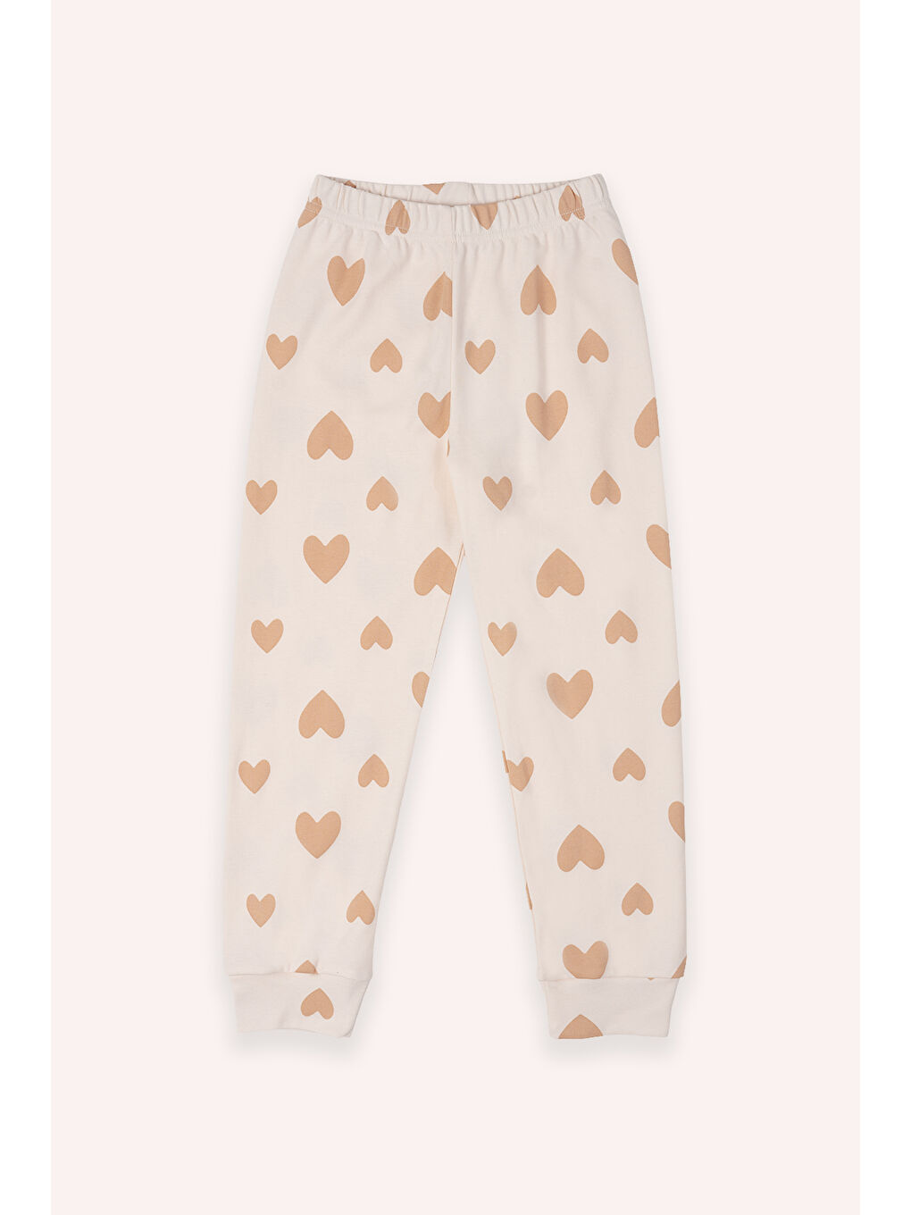 Pembe Kız Çocuk Kalp Desen Baskılı 2'li Pudra Pijama Takım-4