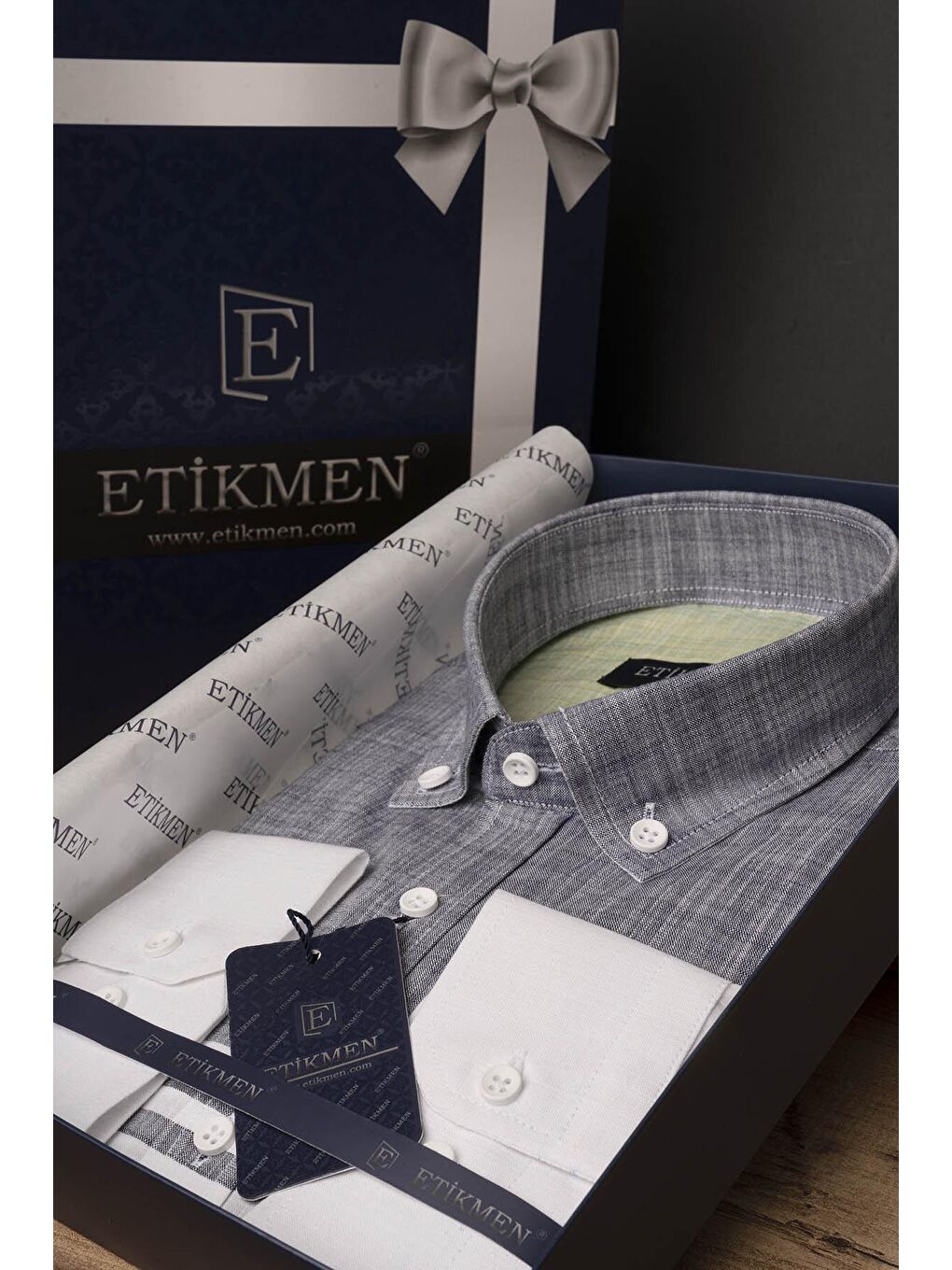 Panolu Gri Yeşil Slimfit Keten Erkek %100 Pamuk Gömlek-5