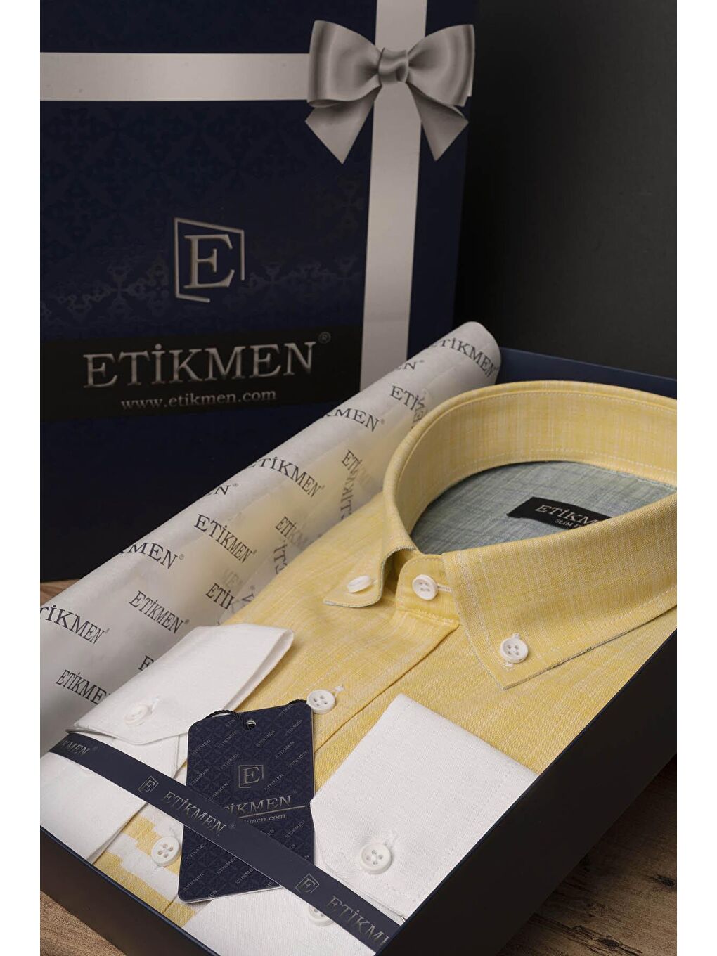 Panolu Sarı Yeşil Slimfit Keten Erkek Gömlek-6