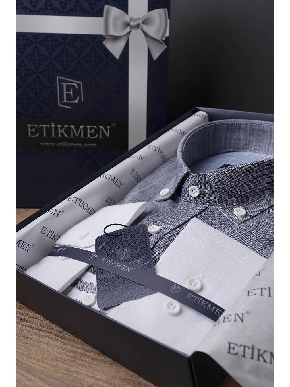 Panolu Gri Mavi Slimfit Keten Erkek %100 Pamuk Gömlek-6