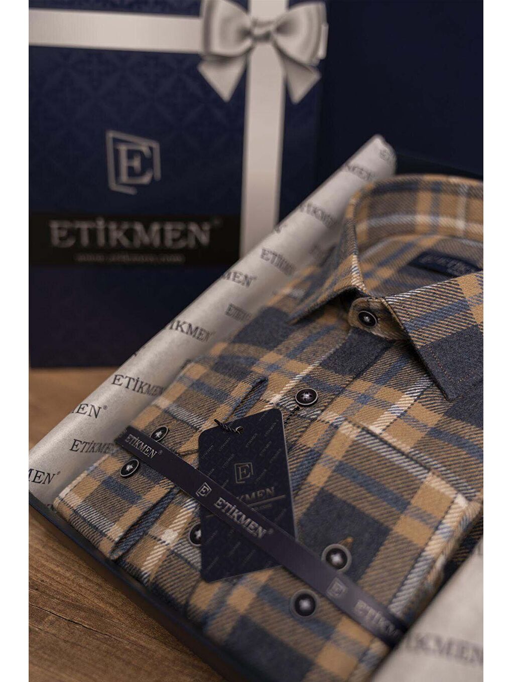 Etikmen Sari Hardal Lacivert Slimfit Oduncu Erkek Gömlek - 4