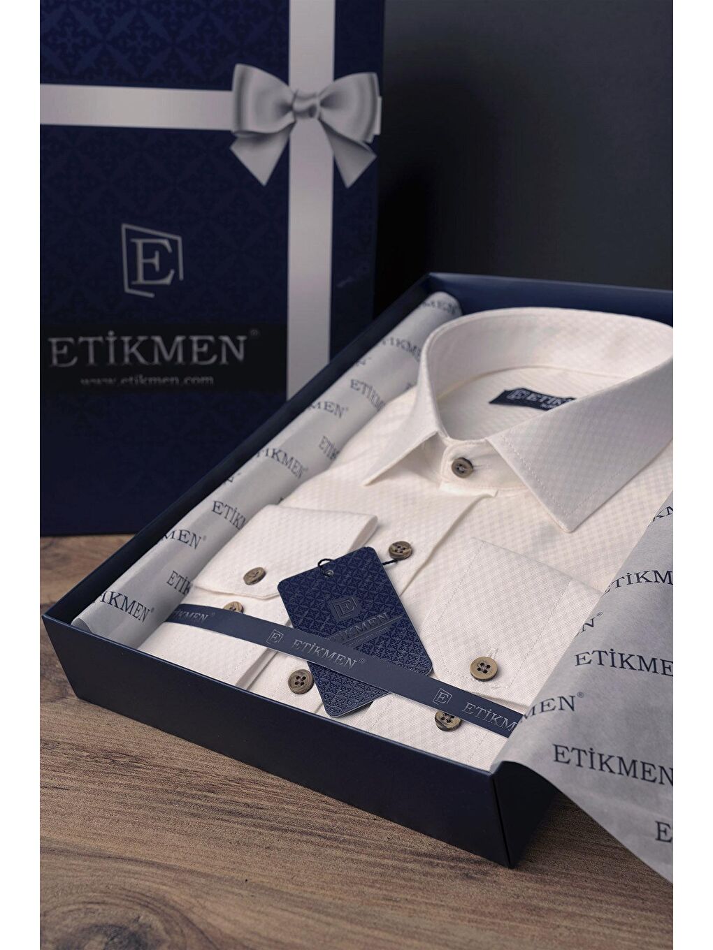 Ekru Krem Baklava Desenli Slimfit Erkek Gömlek-6