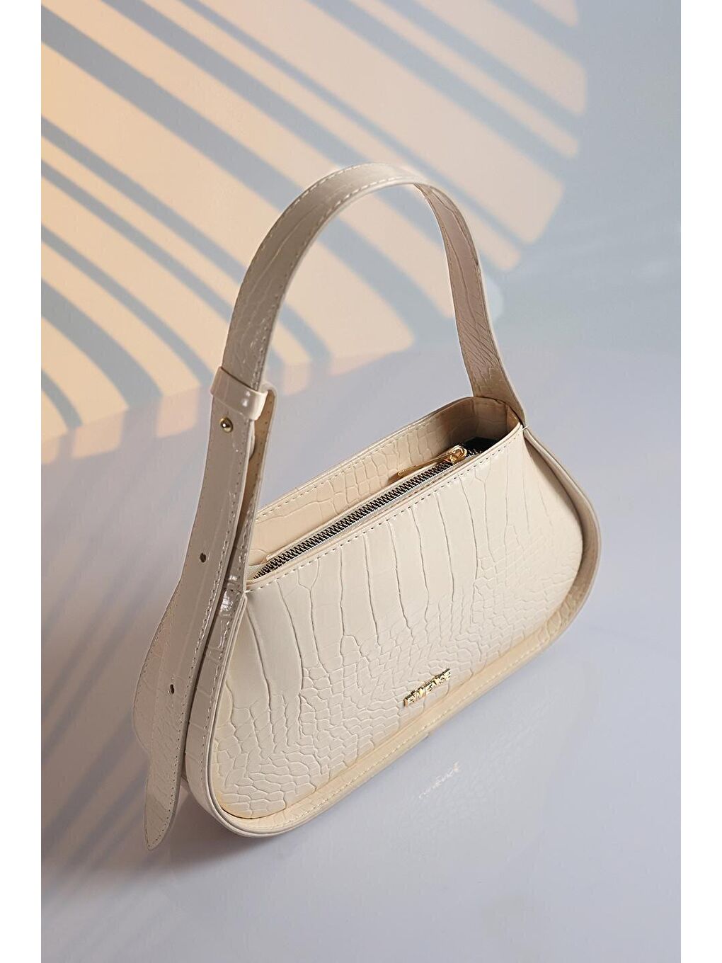 Ekru Kadın Krem Ayarlanabilir Askılı El ve Omuz Baget Çanta-2