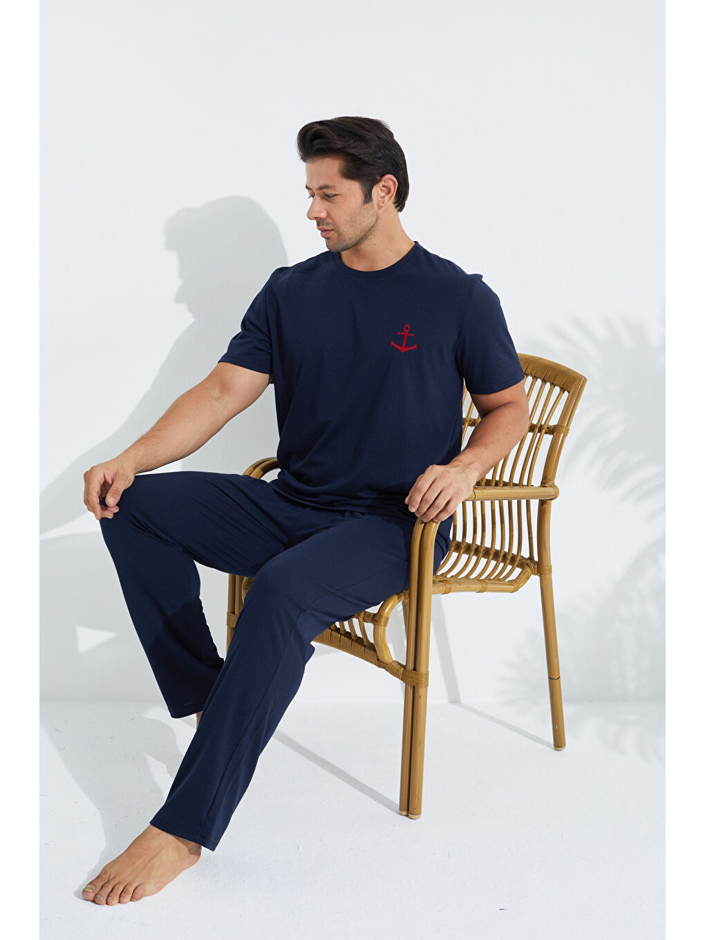 Lacivert Kısa Kollu Örme Erkek Büyük Beden Pijama Takımı 7794-1