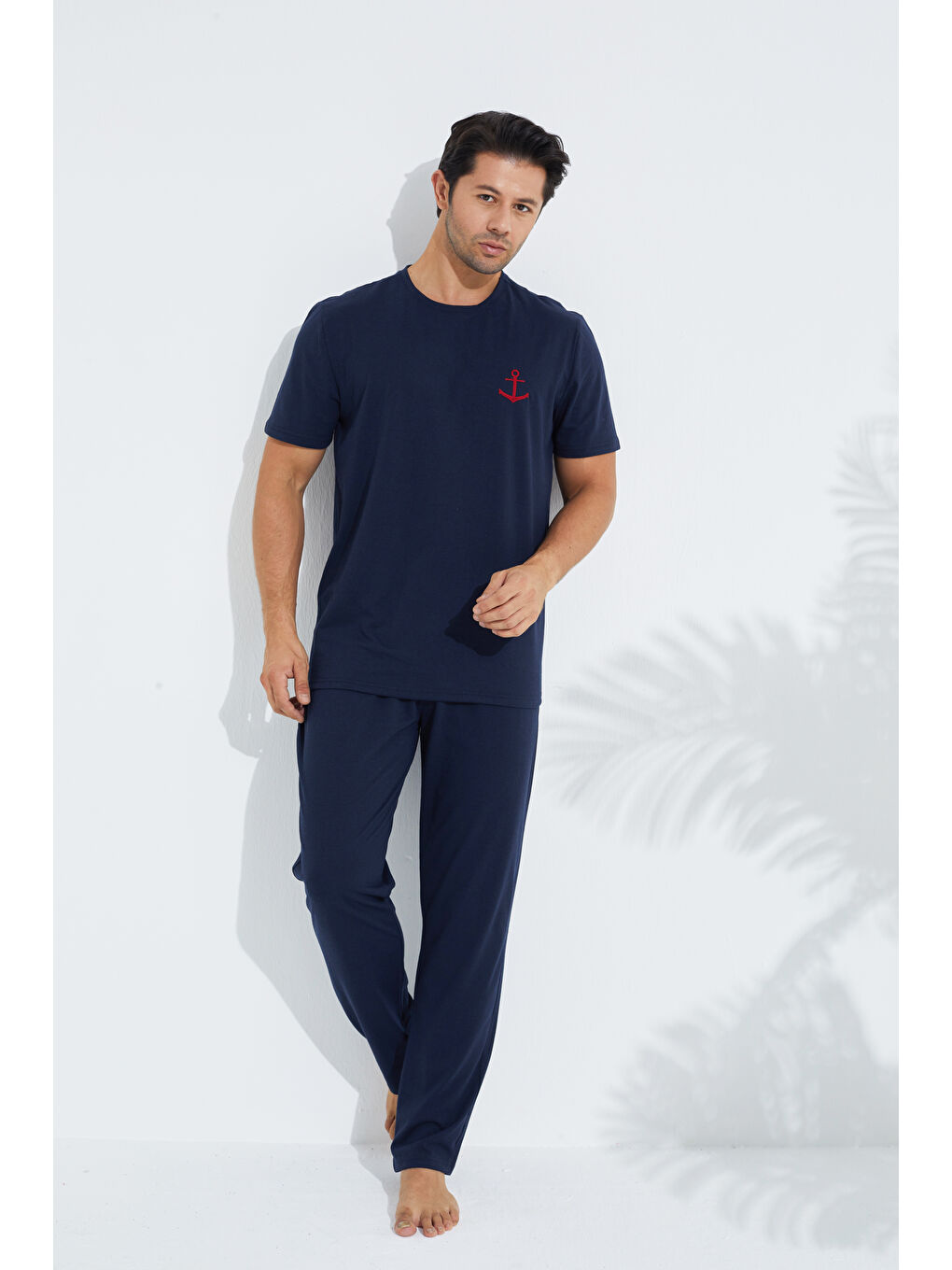 Lacivert Kısa Kollu Örme Erkek Büyük Beden Pijama Takımı 7794-2