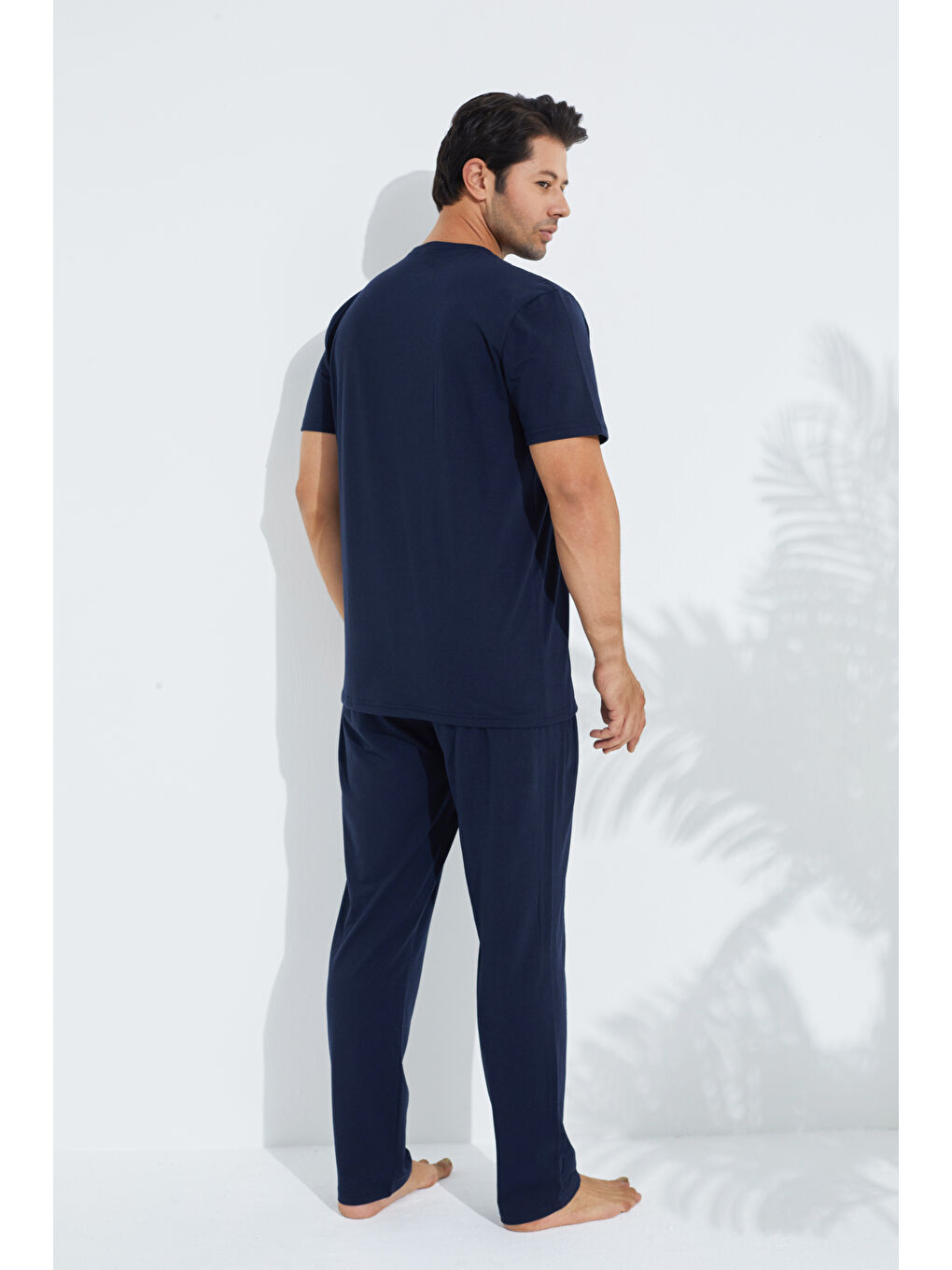 Lacivert Kısa Kollu Örme Erkek Büyük Beden Pijama Takımı 7794-3