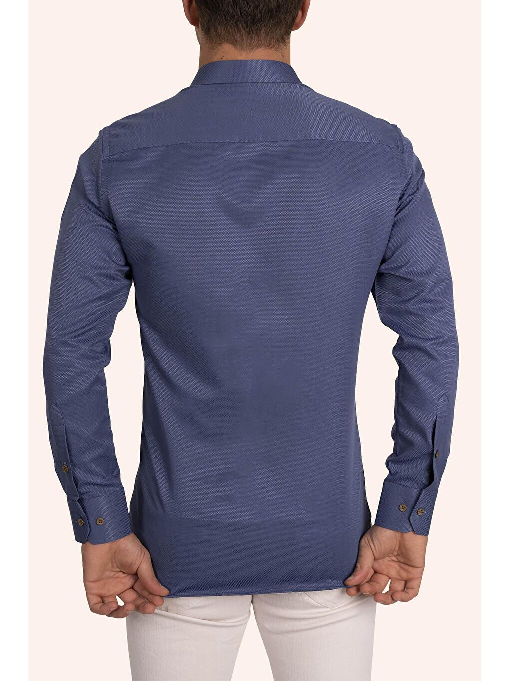 Mavi indigo Kahve Düğmeli Slimfit Erkek Gömlek-5