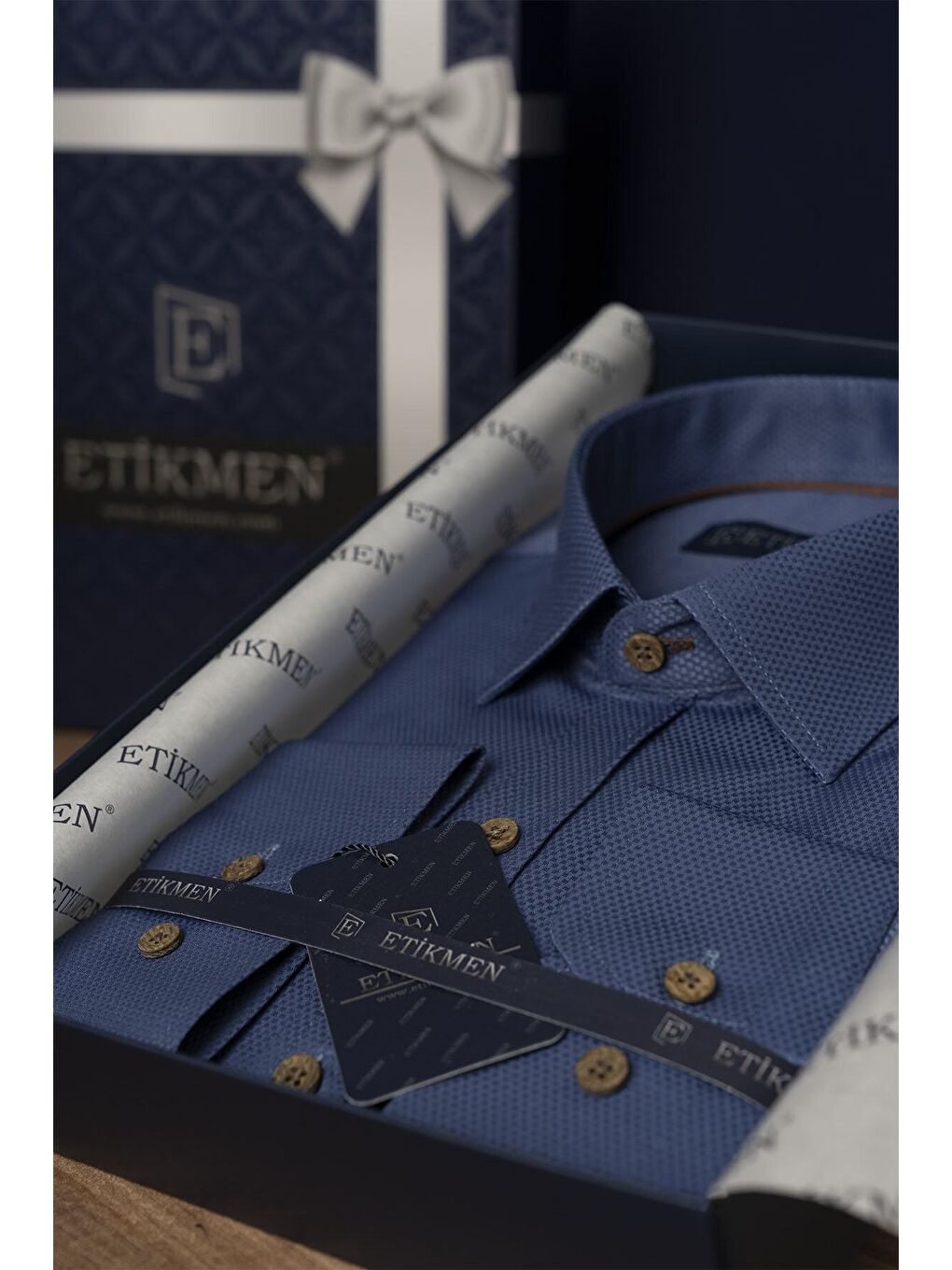 Mavi indigo Kahve Düğmeli Slimfit Erkek Gömlek-6