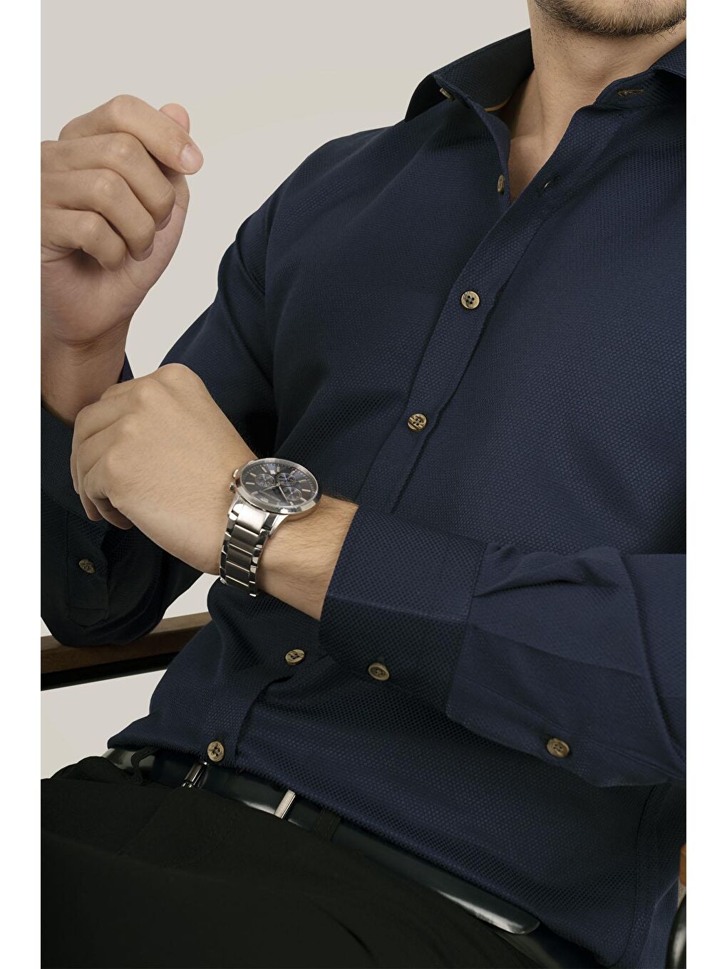 Lacivert Kahve Düğmeli Slimfit Erkek Gömlek