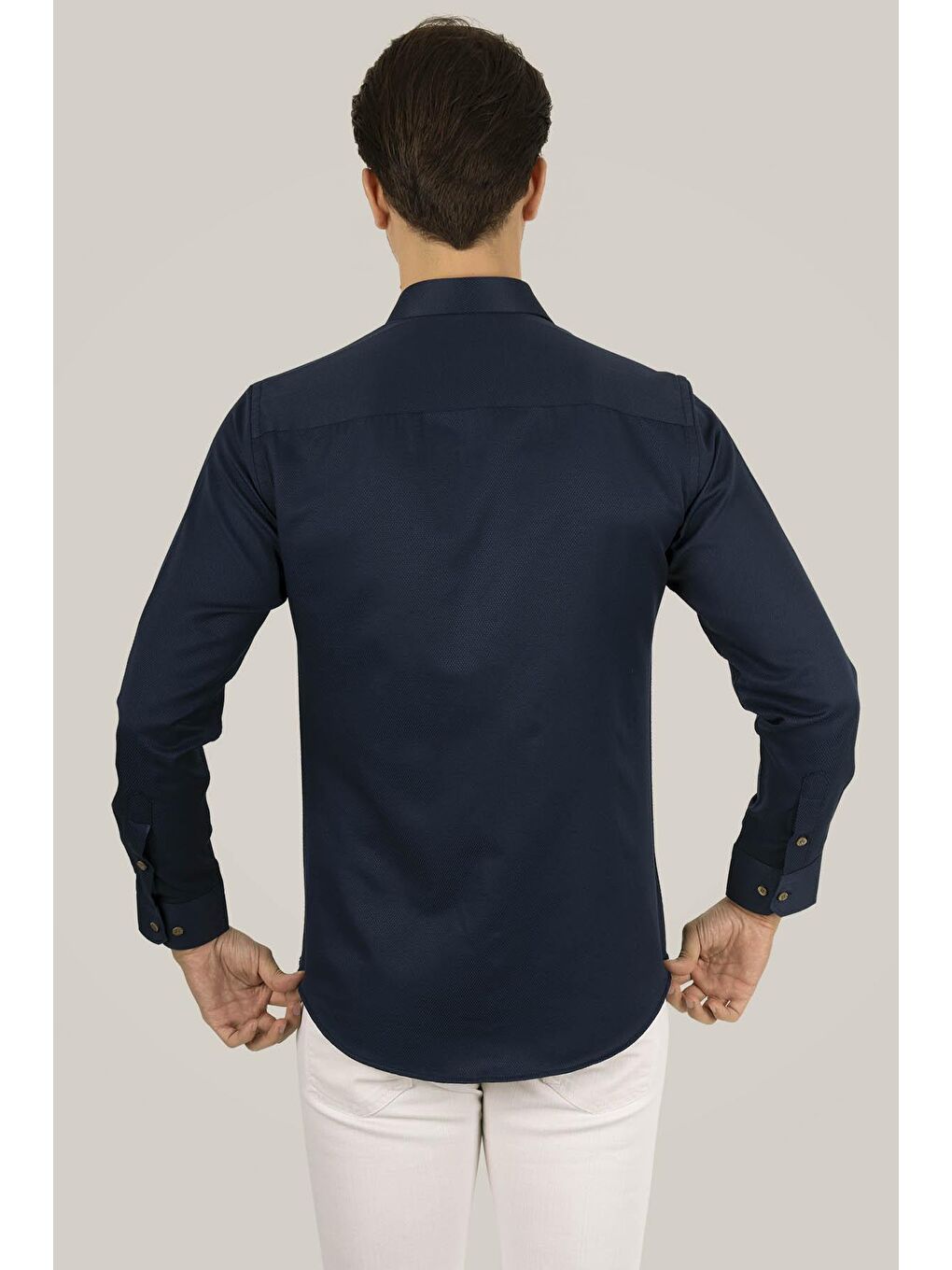 Lacivert Kahve Düğmeli Slimfit Erkek Gömlek-5