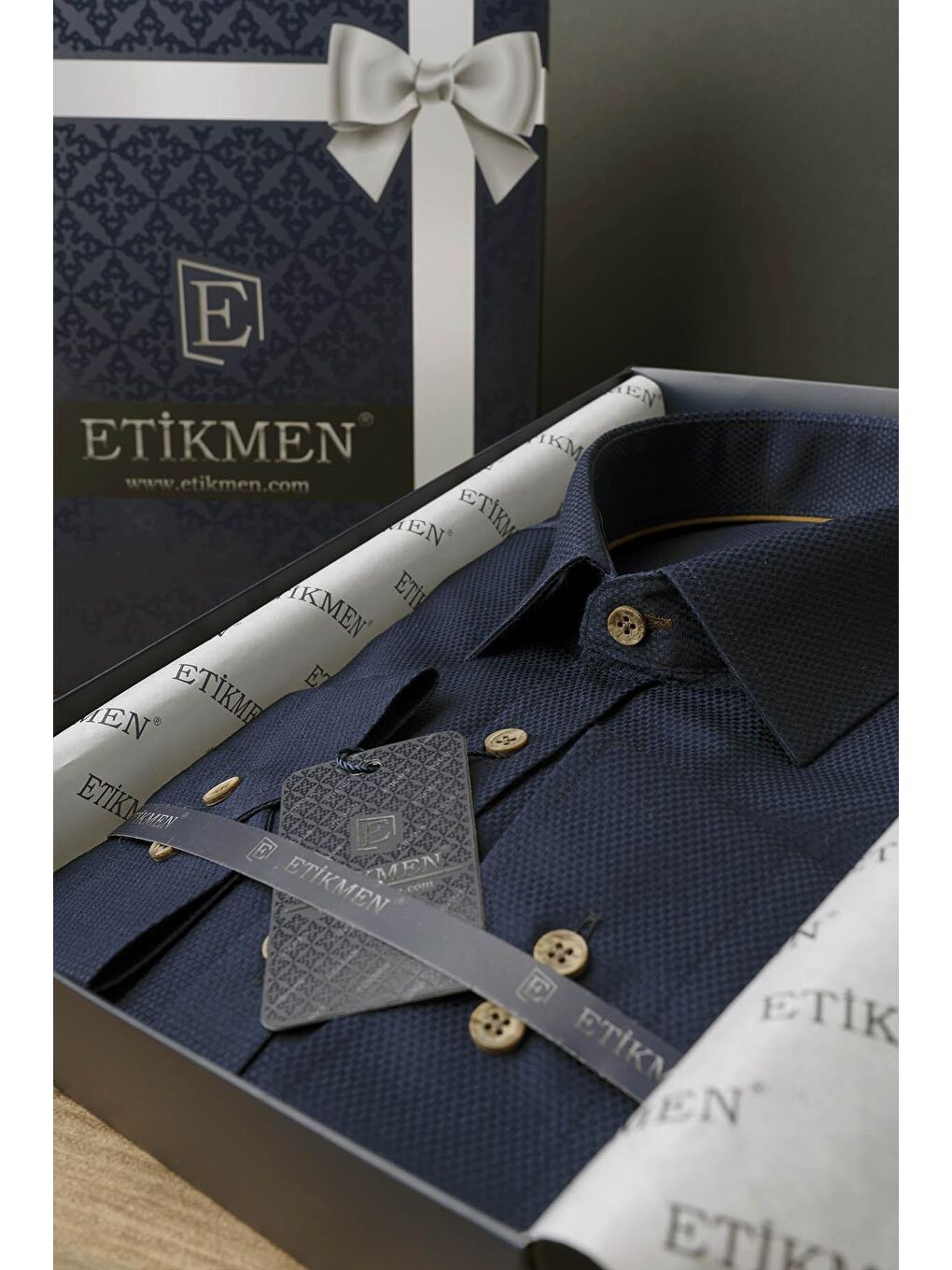 Lacivert Kahve Düğmeli Slimfit Erkek Gömlek-6