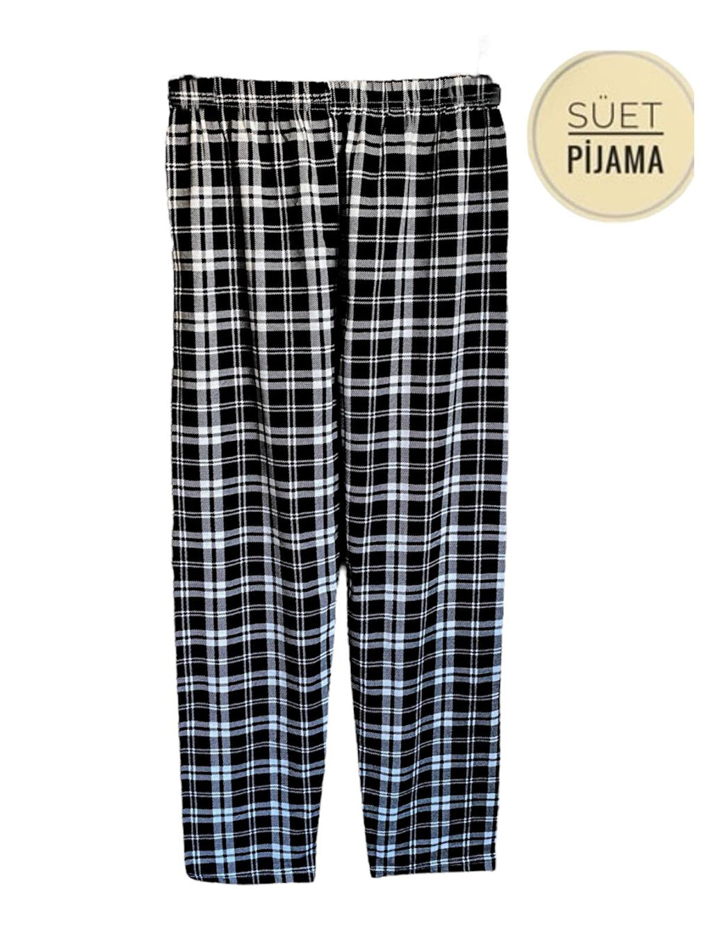 Kadın Süet Siyah Ekose Desenli Kışlık Lastikli Rahat Pijama Altı