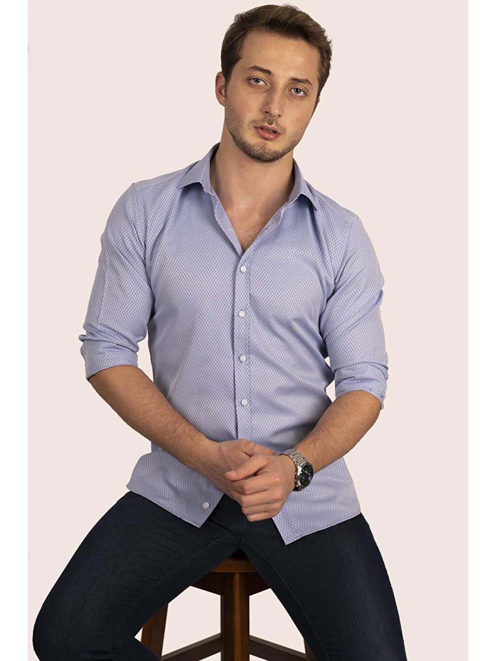 Etikmen Mavi Baklava Desen Slimfit Erkek Gömlek - 3