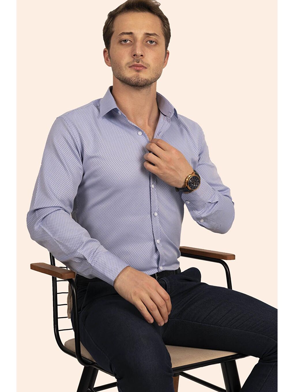 Etikmen Mavi Baklava Desen Slimfit Erkek Gömlek - 4