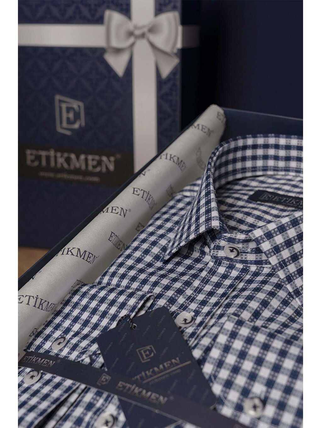 Beyaz Lacivert Kareli Slimfit Erkek Gömlek-6