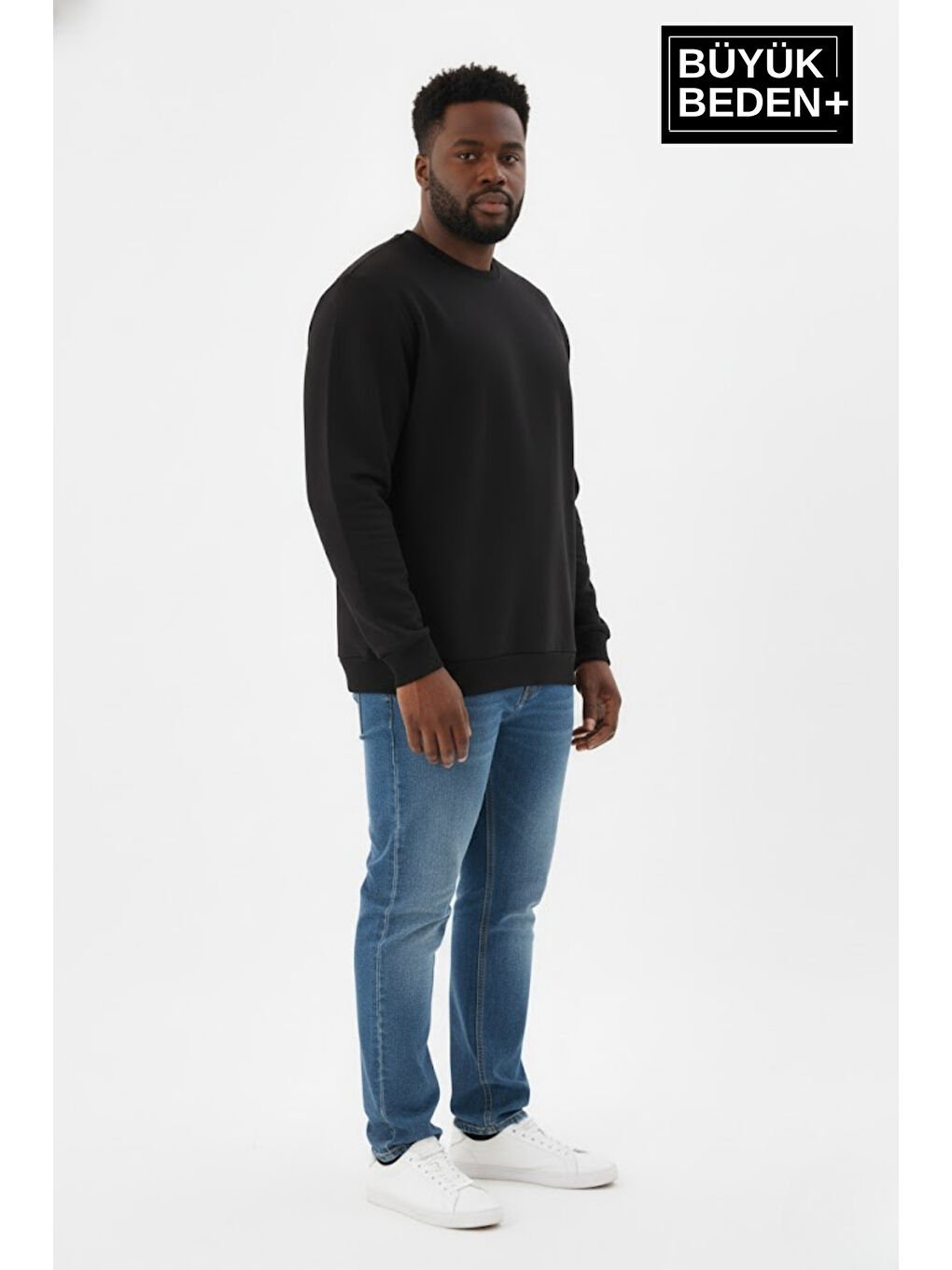 Siyah Erkek  Bisiklet Yaka İnce Büyük Beden Sweatshirt – Regular Fit %64 Pamuklu SPR26BSW956-1