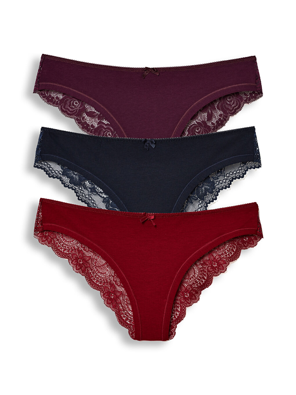Bordo Pamuklu Arkası Dantel Kadın Külot 3'lü