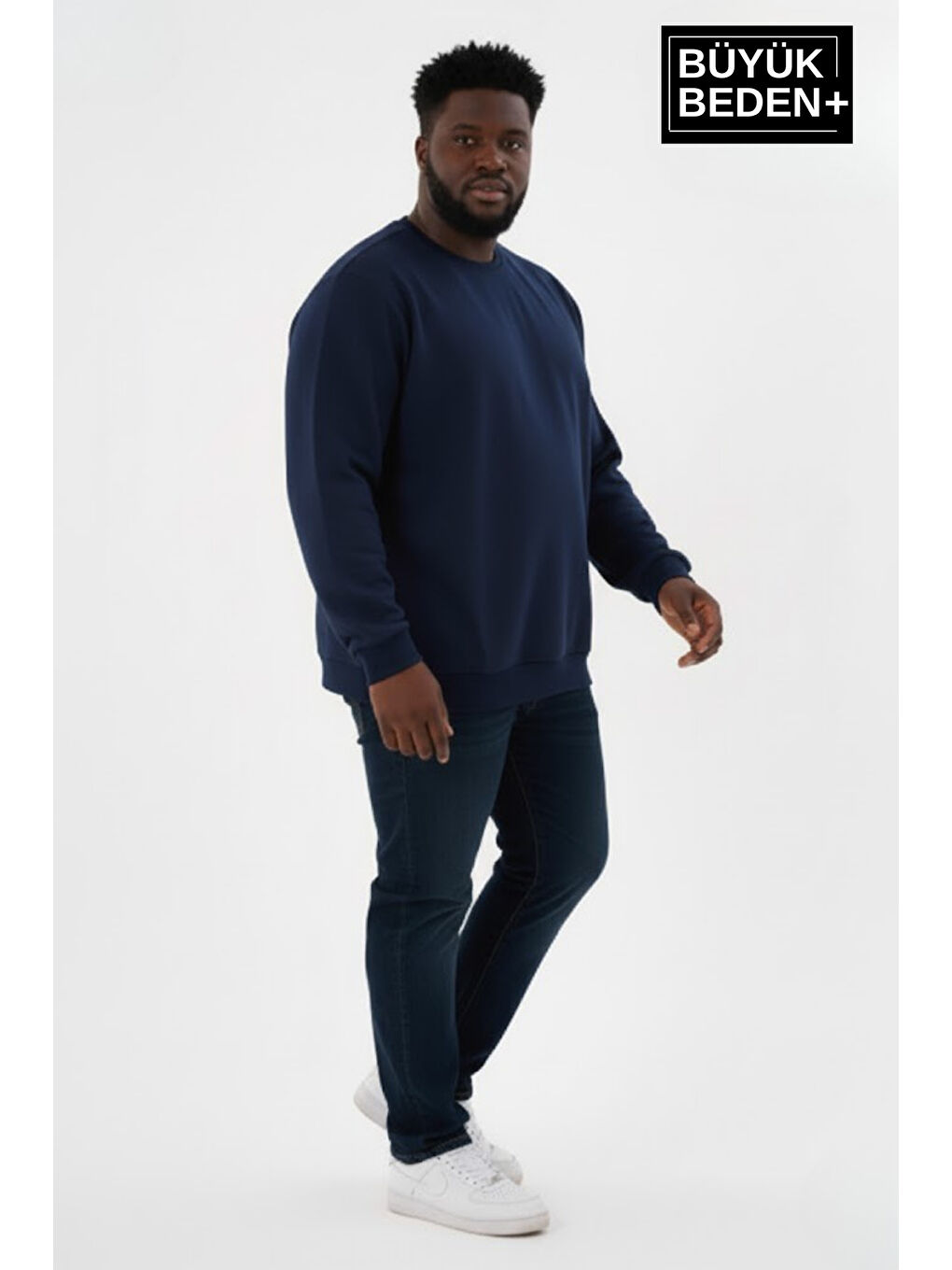 Lacivert Erkek  Bisiklet Yaka İnce Büyük Beden Sweatshirt – Regular Fit %64 Pamuklu SPR26BSW956