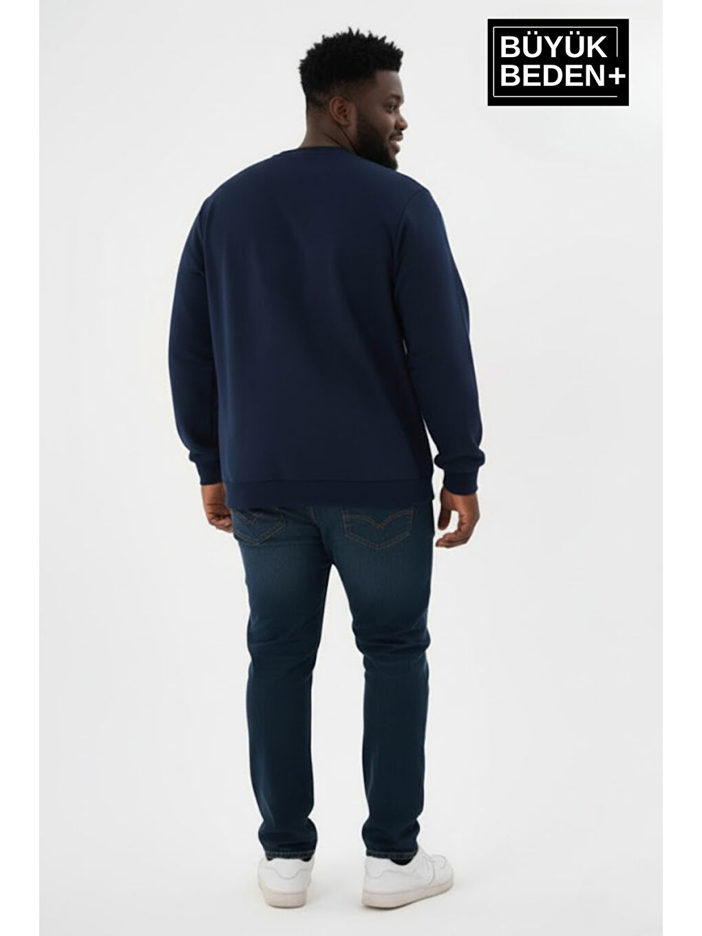 Lacivert Erkek  Bisiklet Yaka İnce Büyük Beden Sweatshirt – Regular Fit %64 Pamuklu SPR26BSW956-2