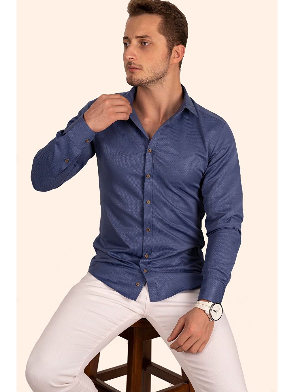 İndigo indigo Kahve Düğmeli Slimfit Erkek Gömlek-1
