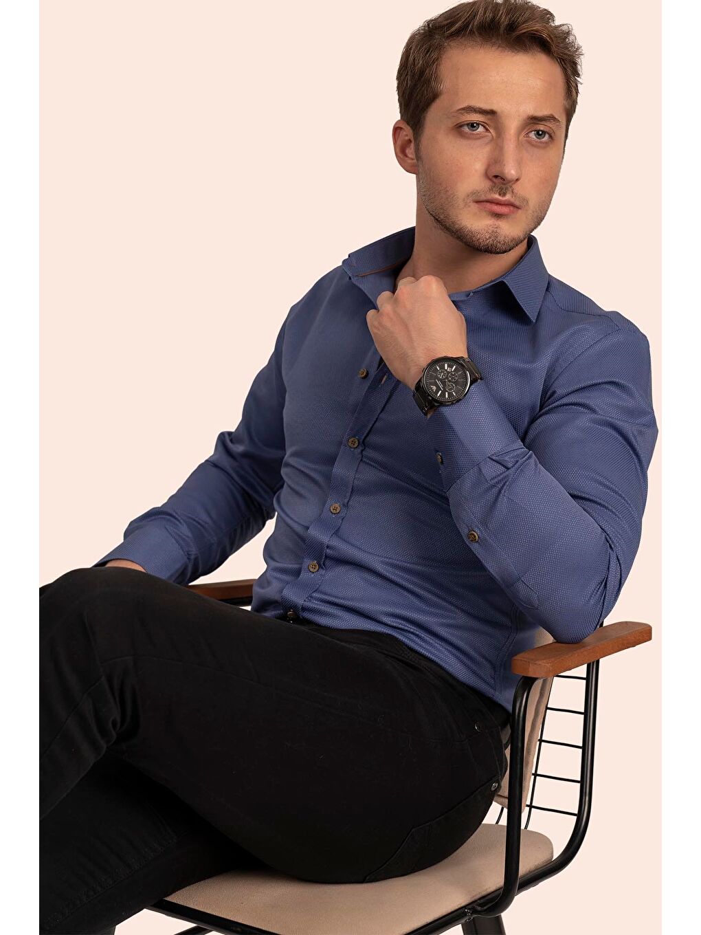 İndigo indigo Kahve Düğmeli Slimfit Erkek Gömlek-2