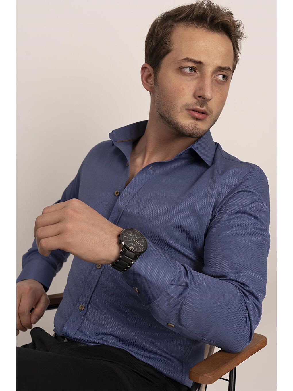 İndigo indigo Kahve Düğmeli Slimfit Erkek Gömlek-5