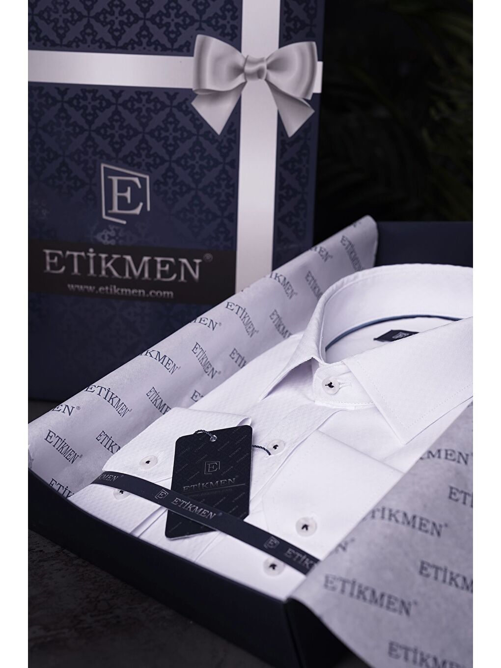 Beyaz Baklava Desen Slimfit Erkek Gömlek-6