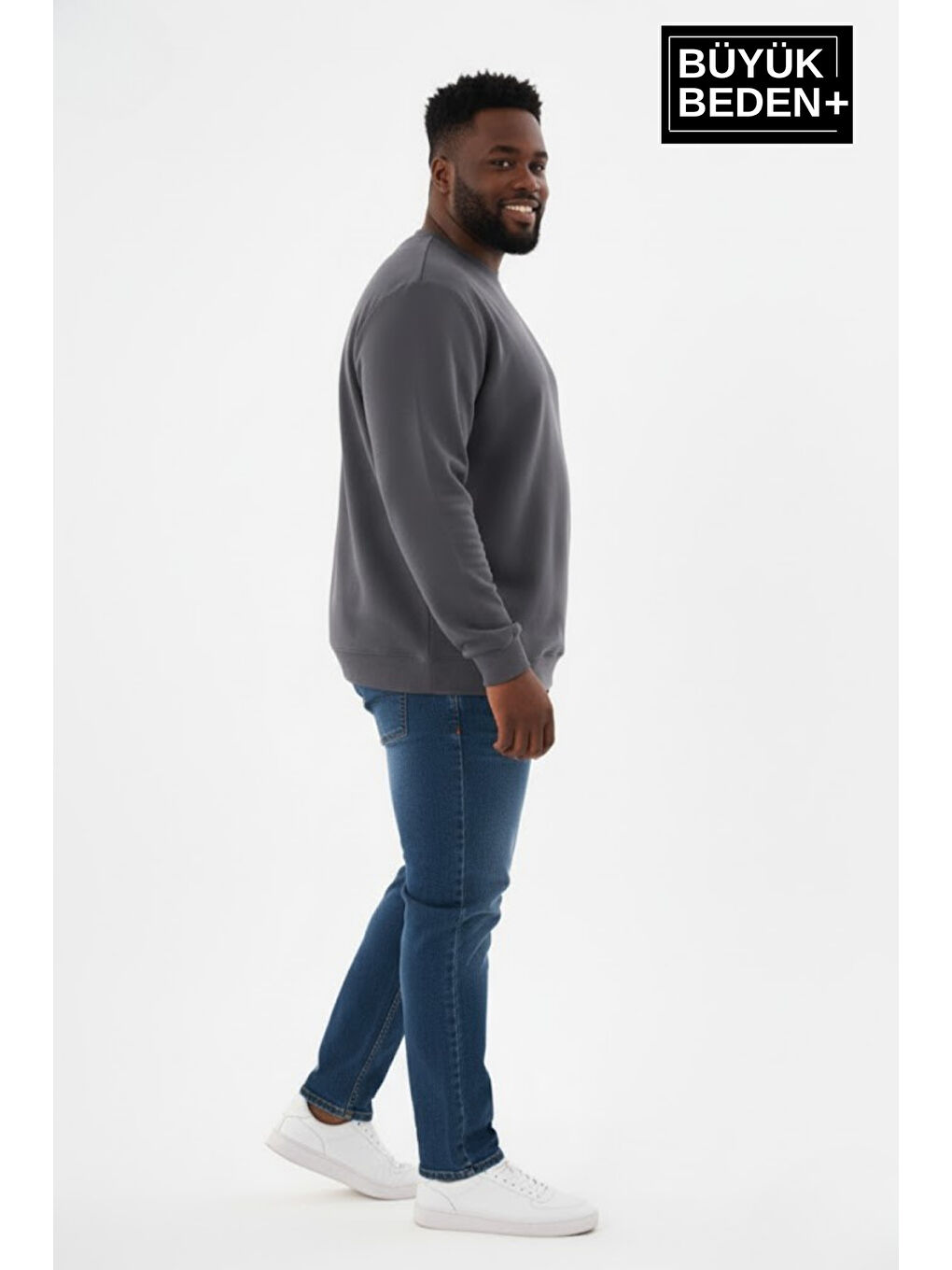 Gri Erkek  Bisiklet Yaka İnce Büyük Beden Sweatshirt – Regular Fit %64 Pamuklu SPR26BSW956-1