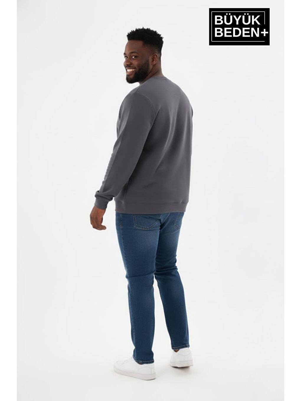 Gri Erkek  Bisiklet Yaka İnce Büyük Beden Sweatshirt – Regular Fit %64 Pamuklu SPR26BSW956-3