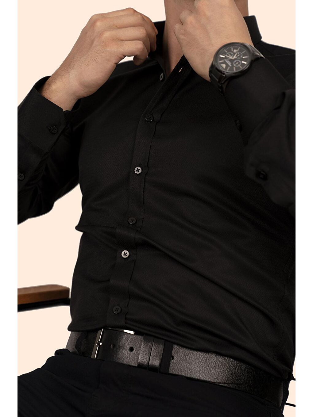 Siyah Armür Desenli Slimfit Erkek Gömlek