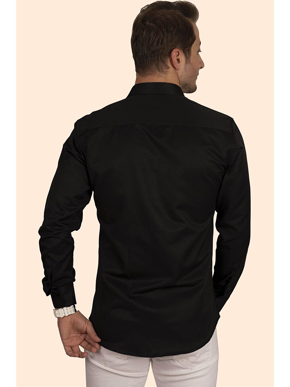 Siyah Armür Desenli Slimfit Erkek Gömlek-4