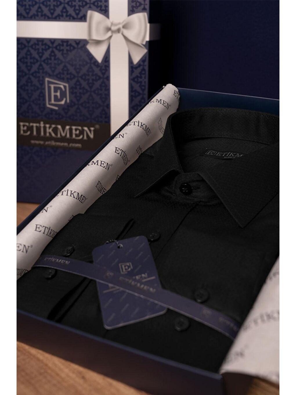 Siyah Armür Desenli Slimfit Erkek Gömlek-5