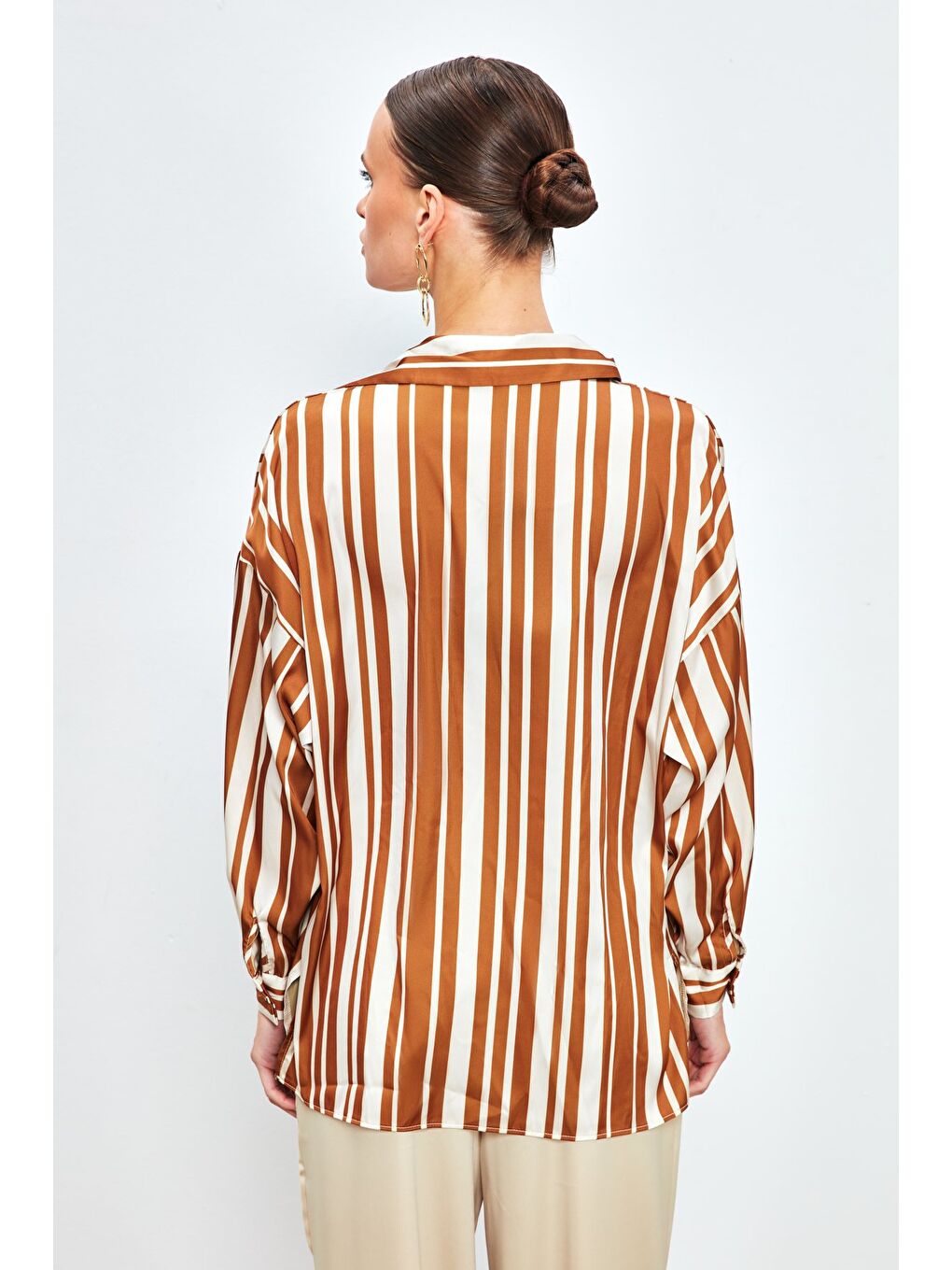 Kahverengi Çizgili Salaş Gömlek - Kahve-6