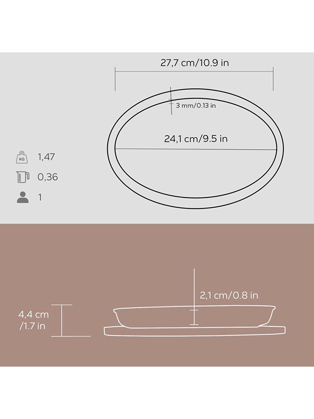Siyah Oval Servis Tabağı ve Ahşap Altlık 16x25 cm-2