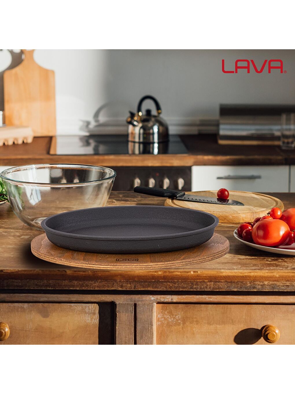 Siyah Oval Servis Tabağı ve Ahşap Altlık 16x25 cm-4