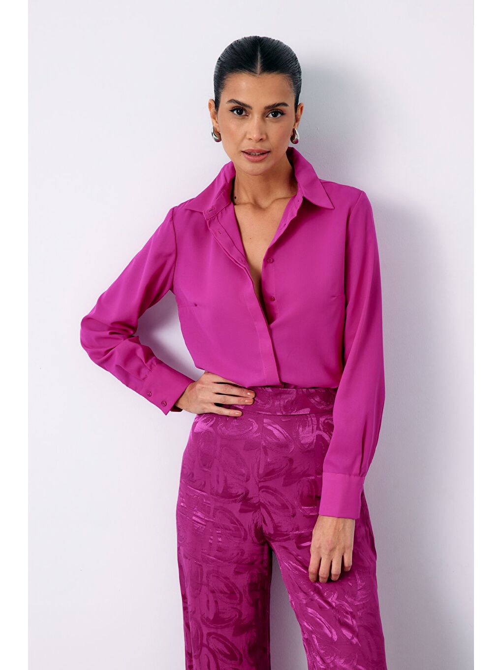 Klasik Düz Gömlek - Fuşya