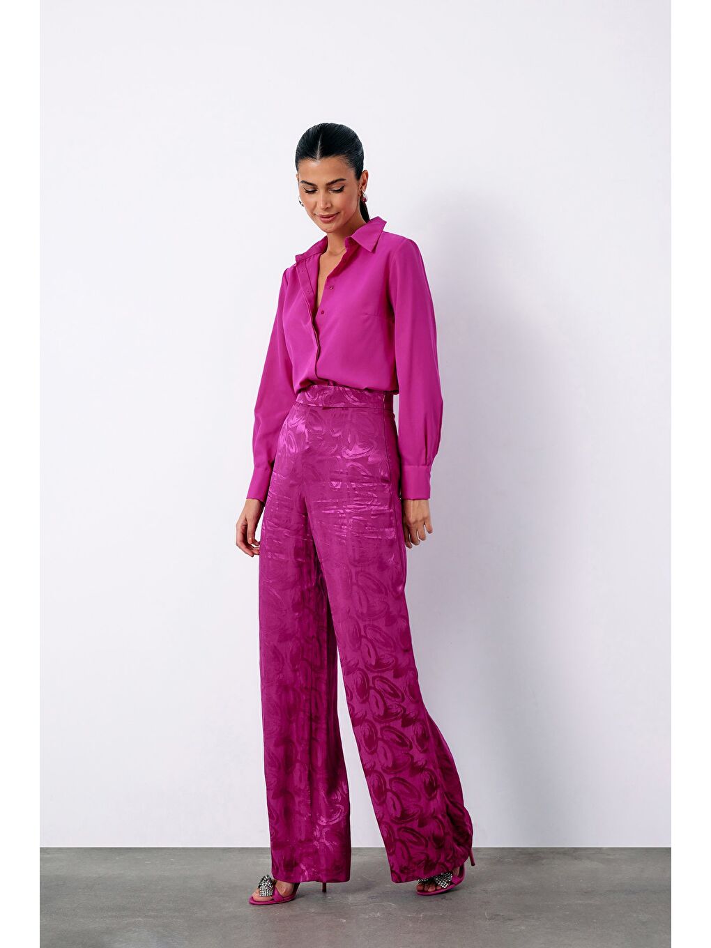 Klasik Düz Gömlek - Fuşya-3